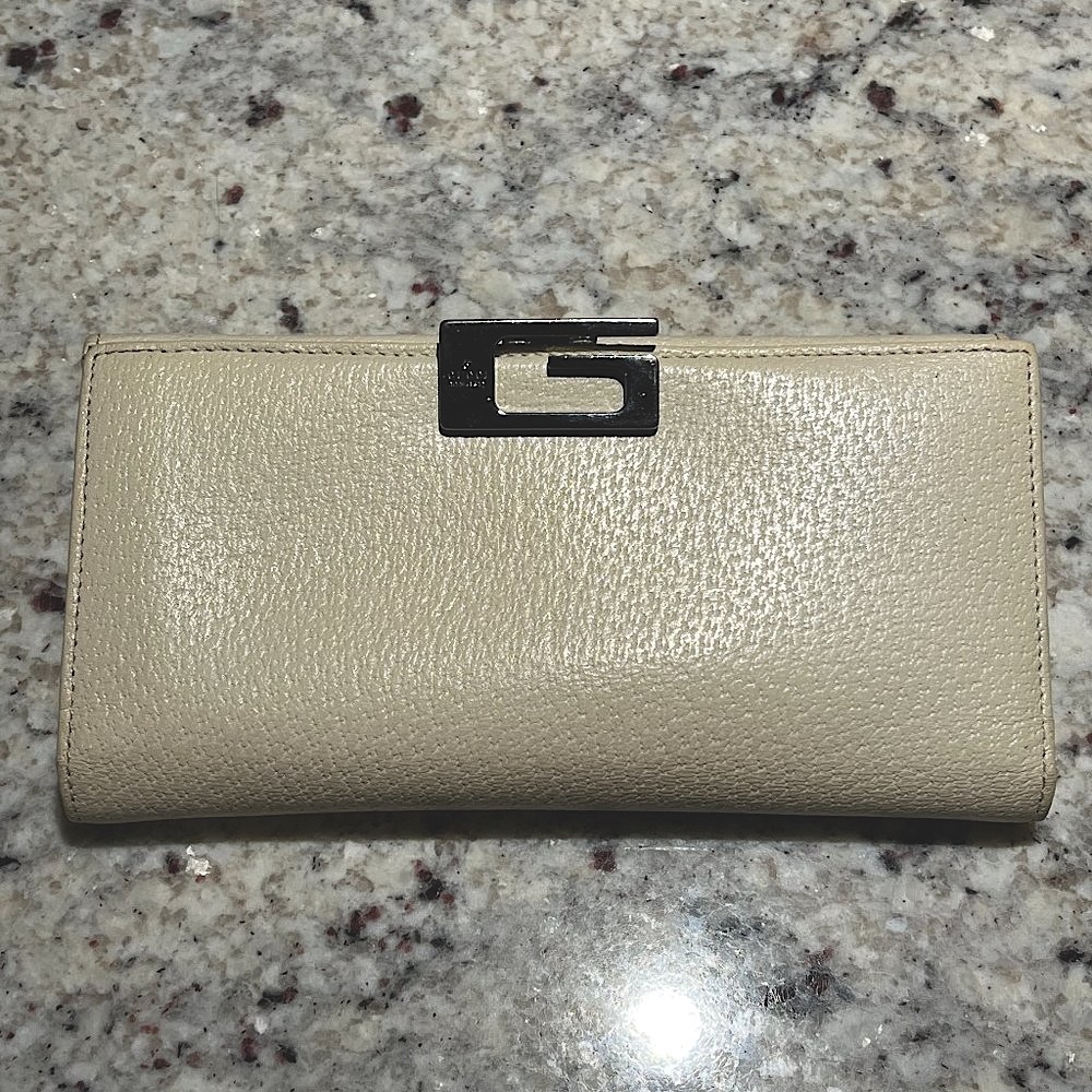 Authentic GUCCI Women's G Long Wallet Tom Ford Ivory White Vintage Y2K!